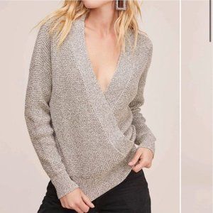 ASTR The Label Stephanie Surplice Neck Sweater in Dark Heather Gray